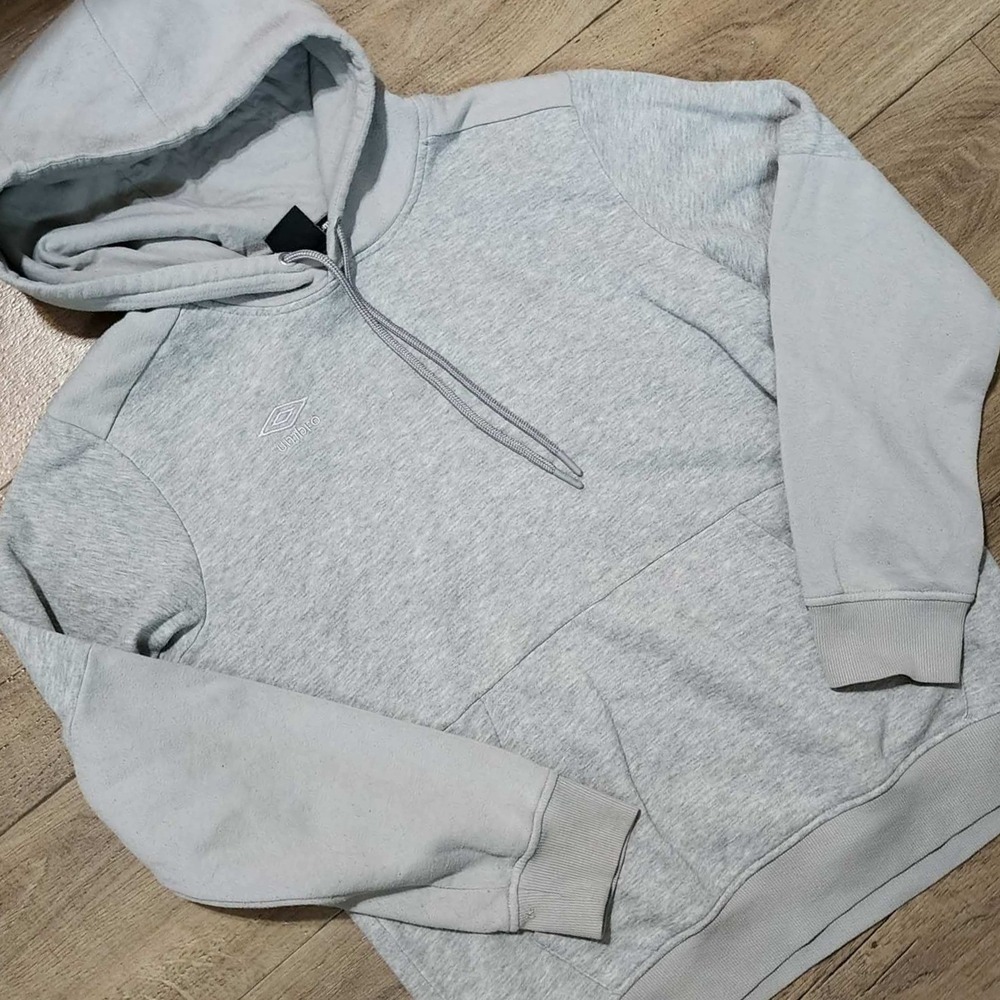 Umbro Mens Heather Gray Embroidered Logo Pullover Hoodie Sweatshirt Size Large